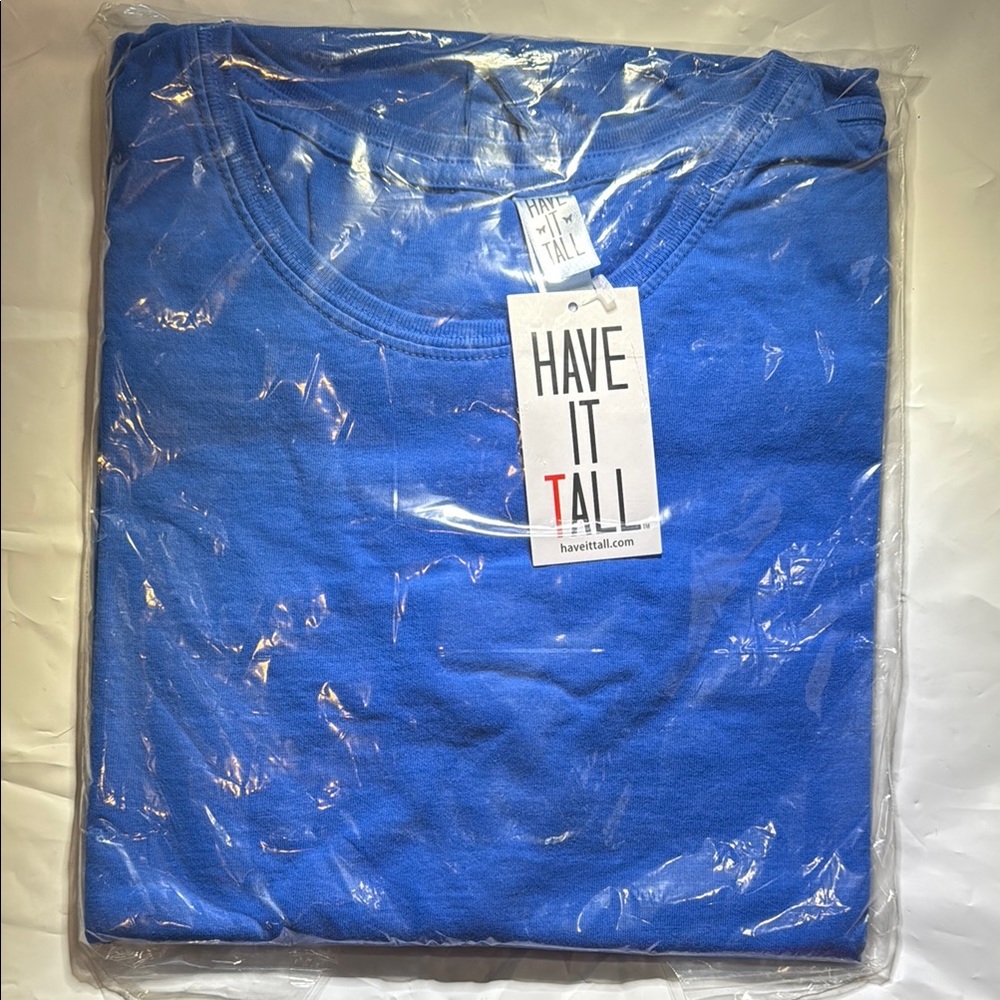 NWT Have It Tall Blue Short Sleeve Tee Crew Neck Basic Solid Casual Size L Tall